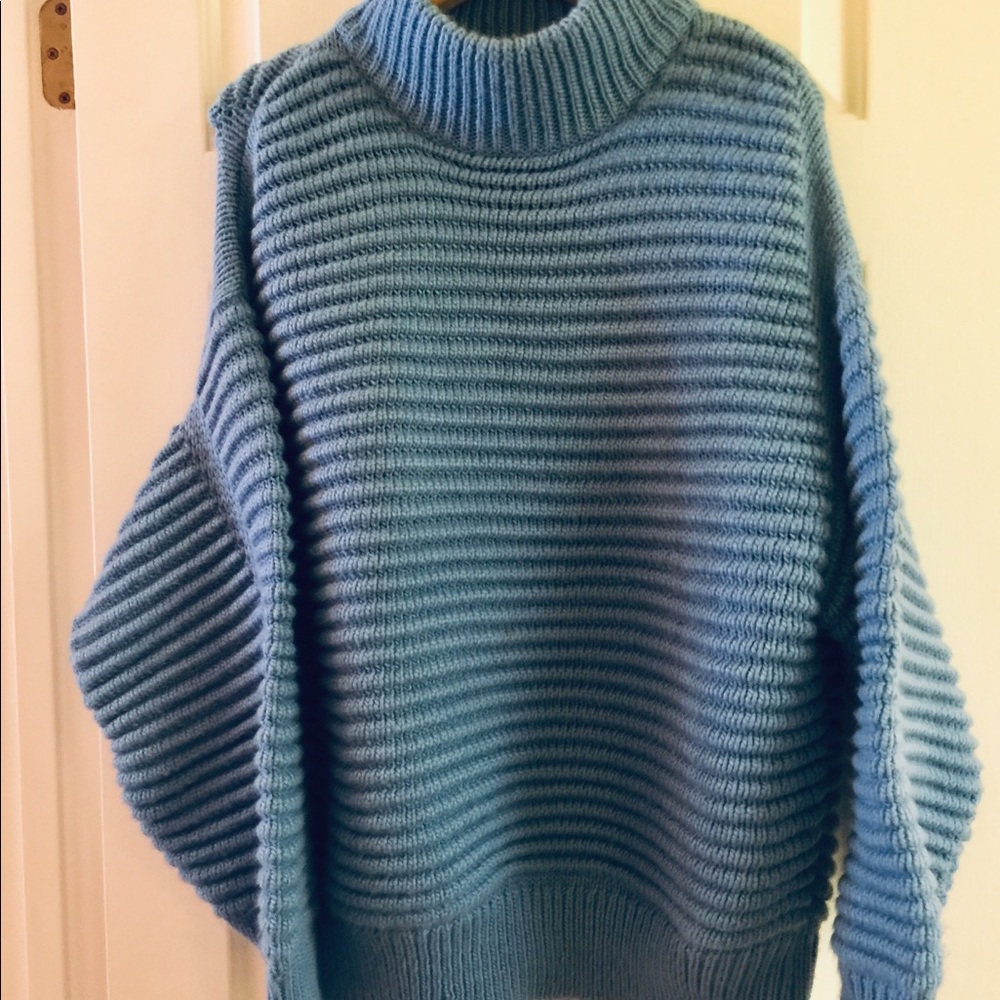 H&M Teal Ribbed Turtleneck Sweater